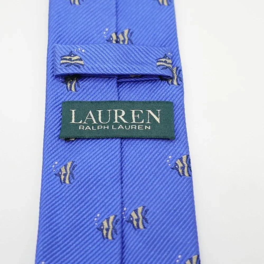 Lauren Ralph Lauren Woven Novelty Fish Blue‎ Short Skinny Silk Tie
